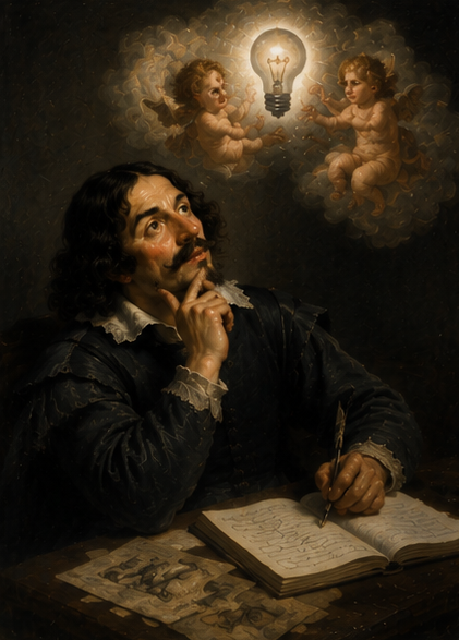 A playful Baroque painting of a person holding up a warning gesture while shadowy figures represent challenges and uncertainty during recovery.